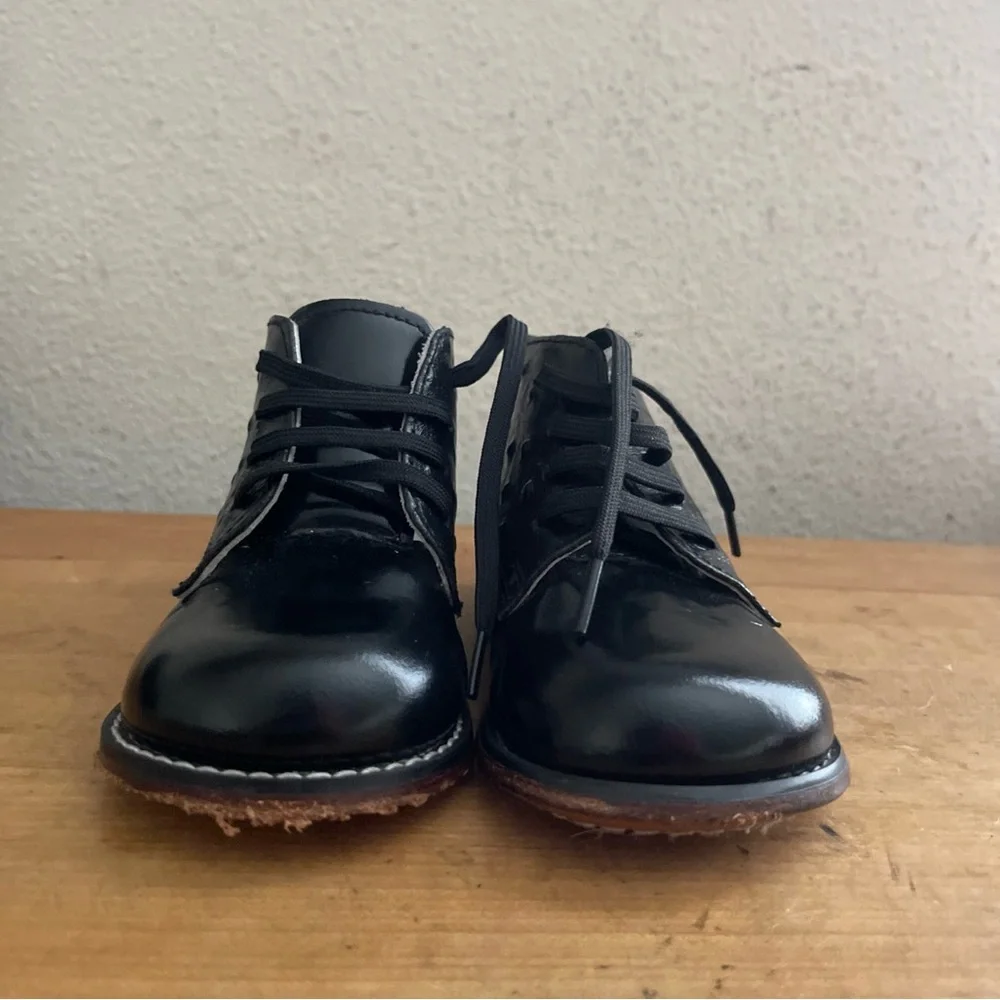 Josmo Black Leather Lace Up Baby Toddler Walking Shoes Boys Sz 7.5